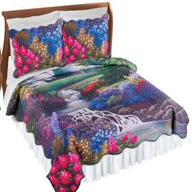 Cosu230006 Collections Etc Vibrant Floral Waterfall Scalloped Edge Quilt