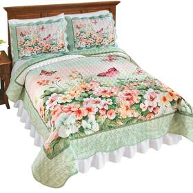 Cosu240409 Collections Etc Pastel Butterfly Floral Garden Scalloped Edge Quilt Multi King