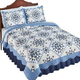 Cosu240423 Collections Etc Star Patchwork Quilt Blue Full/queen