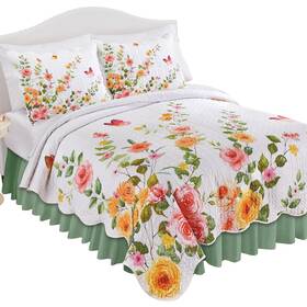 Cosu250509 Collections Etc Colorful Rose Trail Butterfly Scalloped Edge Quilt