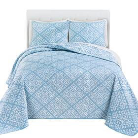 Cosu250555 Collections Etc Jacquard Patterned Bedspread Blue Queen