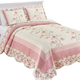 Doremb1bspd Collections Etc Floral Embroidered Scalloped Edge Quilted Bedspread