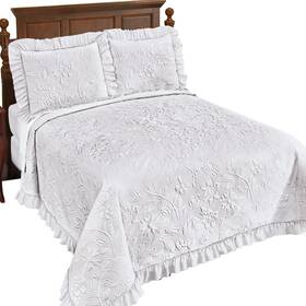 F-2800 Collections Etc Mila Textured Floral Design Ruffled Edge Quilt