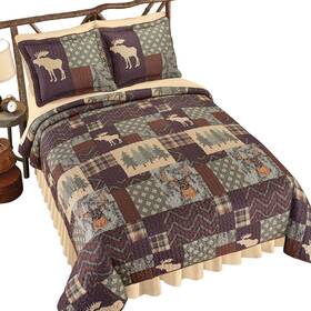 Lh230125hs Collections Etc Warm-toned Deer Patchwork Northwoods Quilt