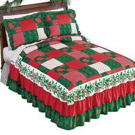 Mtruffbs1 Collections Etc Mistletoe Patchwork Triple Ruffle Holiday Bedspread Multi Full
