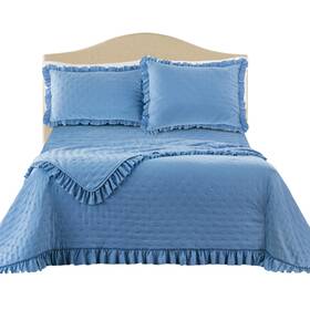 My-2023060 Collections Etc Ruffled Quilt Dusty Blue Full/queen