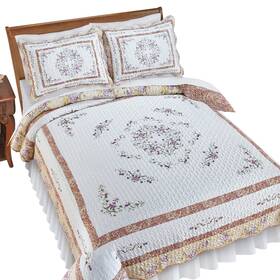 My-2023065 Collections Etc Delicate Floral Border Scalloped Edge Quilt