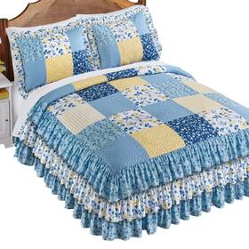 Patwrk1bsp Collections Etc Floral Patchwork Quilted Triple Ruffle Bedspread