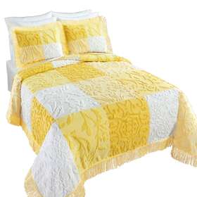 1250 Collections Etc Rbs Yellow Patchwork Textured Chenille Bedspread