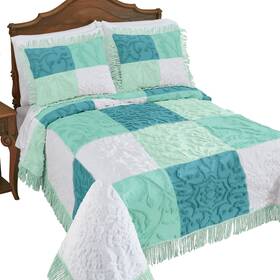 Rbs-1311 Collections Etc Patchwork Textured Chenille Fringe Trim Bedspread