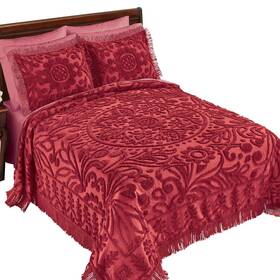 Rbs-1313 Collections Etc Blossoming Chenille Textured Floral Design Fringe Border Bedspread