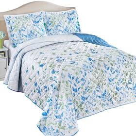 Scalvqlt1bs Collections Etc Scaling Leaves Quilted Bedspread Blue/green Full
