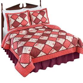 Yx-22062 Collections Etc Red Floral And Paisley Patchwork Quilt