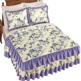 Yx-23081 Collections Etc Lavender Floral Butterfly 3-tier Ruffled Bedspread