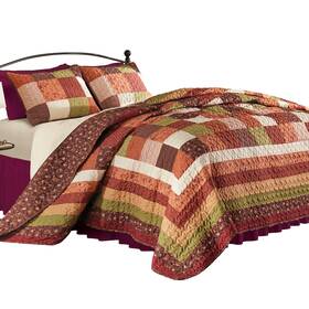 Yx-24021 Collections Etc Evelyn Oversized Reversible Floral And Leaf Patchwork Quilt