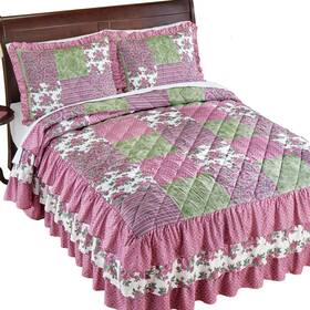 Yx-24066 Collections Etc Spring Patchwork-style Tiered Ruffled Quilted Bedspread