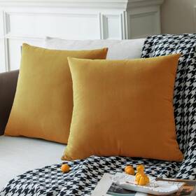 Colormz 748887396938 Set Of 2 Mineral Yellow Colored Cozy Velvet Throw Pillow Covers For Bed And C
