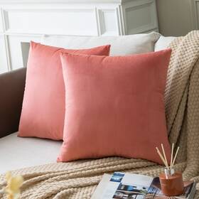 Colormz 796358247074 Set Of 2 Salmon Pink Colored Solid Velvet Throw Pillow Covers Cozy Soft Acce