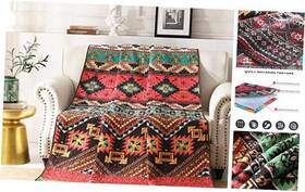 Jftc-01 Comforbed Quilted Blanket Quilt Throw 59x79 Inch Brown Navajo Lightweight Twin
