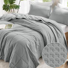 Comfort Spaces 022164441475 Grey King Quilt Set - 3 Pieces Breathable Dotted Weave Sets With Piping