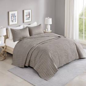 Comfort Spaces 086569045744 King Quilt-all Season Bedding Taupe Bedspread With Double Sided Stitching De