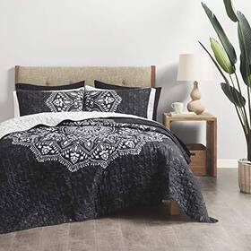 Comfort Spaces 086569437372 Reversible Quilt Set-vermicelli Stitching Design All Season L