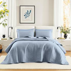 B0bkrnlpjl Comfort Spaces Sp. Blue Oversized King Quilt Set 120 Inch X118 Bedspread Lightweight Summer