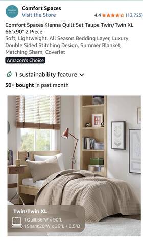 Cs14-0262 Comfort Spaces Taupe Twin/twin Xl Mini Quilt Set Double-sided Stitching Design