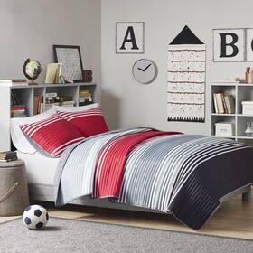 Cs14-1517 Comfort Spaces Quilt Set Trendy Casual Fun Vibrant Full/queen Red/grey