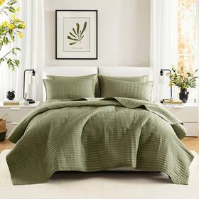 Cs14-1750 Comfort Spaces Queen Quilt Set Modern Reversible Plaid Coverlet Bedding