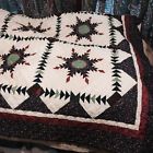 Cotton Handmade Quilted 84x106 Star Queen Machine Feathered Quilt Blend