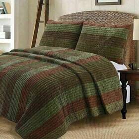 Bb20180902k Cozy Line King Size Quilt Set Bedding Rustic Mountain Cabin Lodge Farm Brown Green 3pc