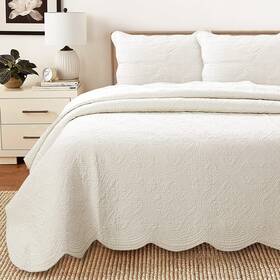 469b2 Cozy Line Home Fashions 100% Cotton Medallion Off White Matelasse Embossed Bedding Quilt Set Reversible