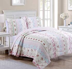 Cozy Line Home Fashions 711176264508 100% Cotton Real Patchwork Pink Floral Cottage Shabby