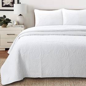 Cozy Line Home Fashions 737107920732 Bailee Matelasse Medallion Solid White 100% Cotton Bedding Quilt Set Reversib