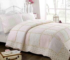 Cozy Line Home Fashions 737107928080 Sweet Light Peachy Pink Floral 2-piece Patchwork Gingham Ruffle Scalloped Cot