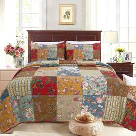 Cozy Line Home Fashions 737107929506 Floral Plaid Country Farmhouse Real Patchwork 100% Cotton Reversible Quilt Be
