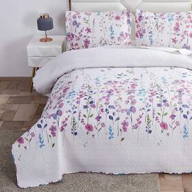 Cozy Line Home Fashions 737107938164 King Size Floral Quilt Bedspread Set Purple Blue Lilac With Pillow Shams