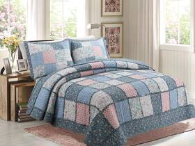 Cozy Line Home Fashions 737107946039 French Country Cottage 3-piece Blue Pink Patchwork Flora