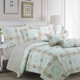 Cozy Line Home Fashions 737107947197 Green/grey Damask Microfiber Reversible Quilt Bedding Set Coverlet Bedsprea