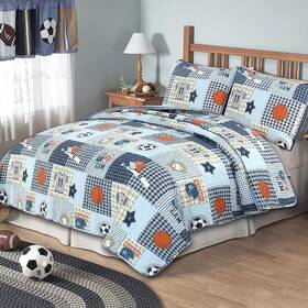 Cozy Line Home Fashions 737107947364 Little League Sports Baseball Basketball Football Soccer 2-piece Blue Plaid P