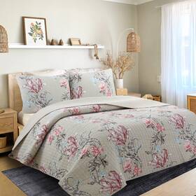 Cozy Line Home Fashions 737107948941 Morning Glory Floral 3-piece Cotton Queen Quilt Bedding Set