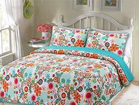 Cozy Line Home Fashions 737107948965 Daisy Lizzie Floral Butterfly Bloom 100% Cotton Reversible Girl Quilt Bedding