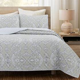 Cozy Line Home Fashions 737107950203 Taupe Modern Millennial Floral Majesty Reversible Quilt Bedding Set Lightwei