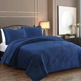 Cozy Line Home Fashions 737107950739 Navy Blue Velvet Basketweave Luxurious Velveteen Velour Super Soft Quilt Bedd