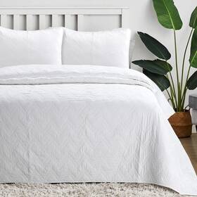 Cozy Line Home Fashions 737107951811 2 Piece 100% Cotton Twin Size Quilt Set Chevron Zig Zag Solid White Reversib