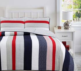 Cozy Line Home Fashions 737107953068 Liberty Patriotic Stripes Red Blue White Striped Patchwork Reversible Queen 3