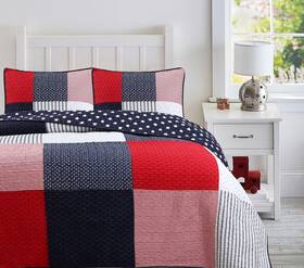 Cozy Line Home Fashions 737107953099 Patriotic Patchwork Plaid Red White Blue Reversible Twin