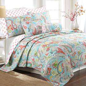 Cozy Line Home Fashions 737107954850 Azalea Floral Chintz Paisleymicrofiber Reversible Quilt Bedding Set Coverlet