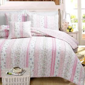 Bb01005367at Cozy Line Home Fashions Quilt Bedding Set Reversible Pink Cotton Twin 2 Pcs